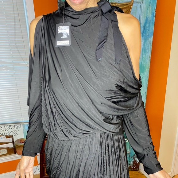 Alexander Wang NWT cupro jersey drape dress LBD S - Picture 2 of 13